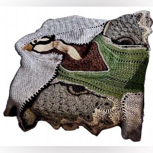 Handmade Mixed-Texture Green and Gray Women’s Sweater